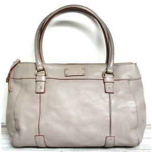 LRG kate spade GRAY GENUINE LEATHER RED TRIM ZIP TOP TOTE SHOULDER BAG HANDBAG